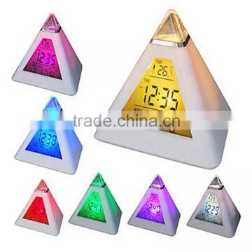 LED Color Changing Pyramid Digital LCD Snooze Alarm Clock Triangle Thermometer C/F relogio de mesa reloj despertador