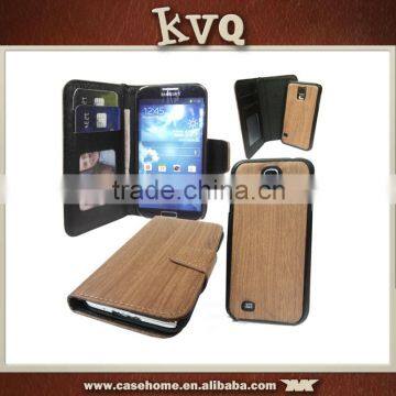 Detachable Wooden Pattern PU Leather Flip Cover for Samsung Galaxy S4 Wallet Case