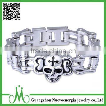 Men's Stainless Steel Iron Cross and Skull Motorcycle Bicycle Chain Link Bracelet