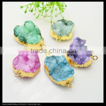 LFD-0071B Wholesale Gold Plated Drusy Druzy Quartz Connector Beads Stone in Mixed Color Jewelry Findings