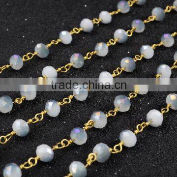 $4/meter by Trade Assurance- Lavender white chalcedony gemstone wire wrapped chain roll gold roll jewelry chain-Free Shipping