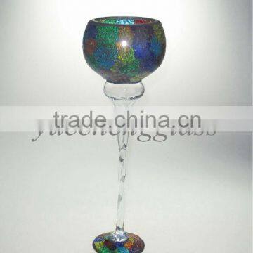 Colored Long-stemmed mosaic glass candle holders with twisted stand