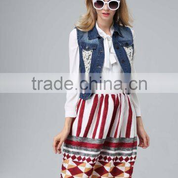 Summer Women Lace Stitching Jean Vest Waistcoat Denim Vest photo-3