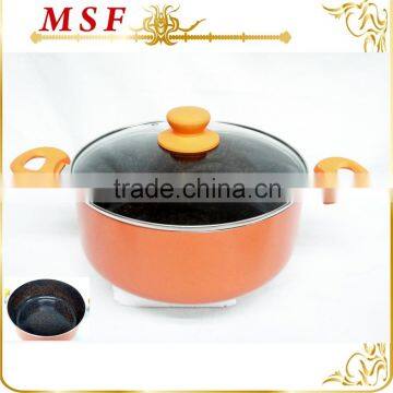 granite imitation ceramic marble coating press aluminum casserole with soft touch silicone painted handles