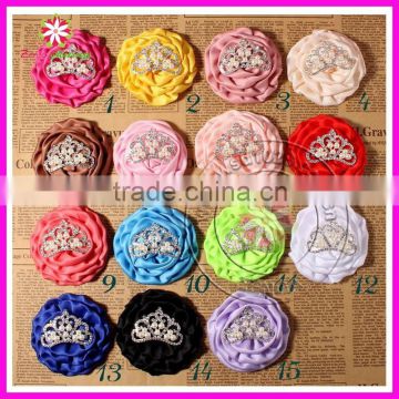 3" Rolled satin rosette flower with crown button