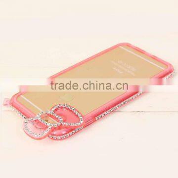 Cute Bowknot Bling Transparent Back Cover with Diamond Edged Hard Phone Case for Iphone6 6plus