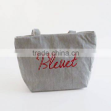 factory supply fashion strip canvas lunch bag canvas pure color bag customized