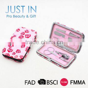 Hard Case Pink Rose Printed Artistic Manicure Pedicure Set,Nail Tools For Girls