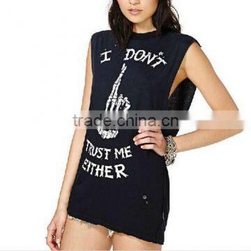 Custom Printed High Neck Sleeveless T Shirt Girls Cotton Singlet Promotional Own Design Tank Tops photo-4