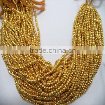 NATURAL GOLDEN PYRITE 3-4MM ROUNDEL FACETED LOOSE BEADS STRAND photo-6