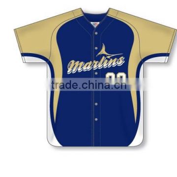 Custom Full Buttons Sublimated Short Sleeve Marlins Baseball Jersey/Shirt made of Moisture Wicking Cool Polyester fabric