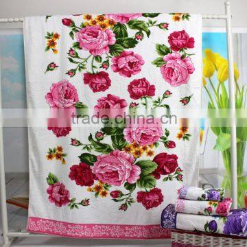 China Supply Custom Print Towels Bath Flowers 100% Cotton photo-3