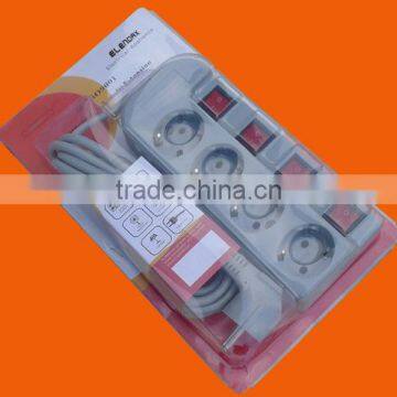European style 4 way extension power strip with individual switch (E6004EIS)