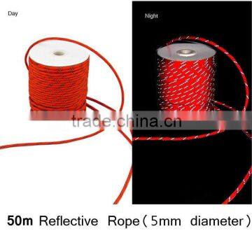 5mm*50M Fluorescent Reflective Guyline Tent Rope Guy Line Camping Cord Paracord