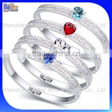 Custom Color Heart Shape Crystal Bangle Bracelet Cheap Pave Crystal Bracelet Wholesale