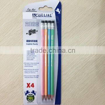 Standard size soft wood triangular shape matt color blister card HB pencil set