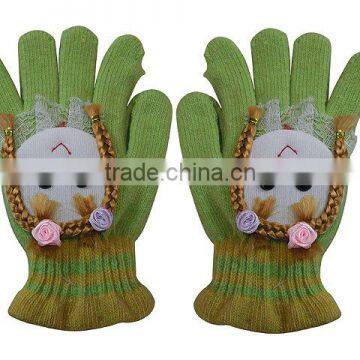 100% acrylic knitted girl decoration mitten magic glove