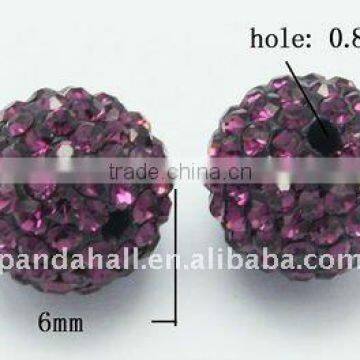 Czech Glass Shambhala Rhinestone Beads, Polymer Clay, Round, Purple, about 6mm, hole: 0.8mm(RB-Q094-1)