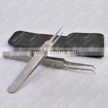 45 degree angle curved tip tweezer and needle nose tweezer with extra holding grip
