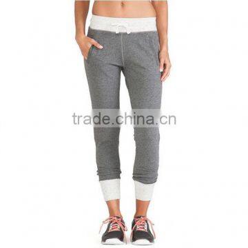 Womens grey plain 100 cotton sweatpants with color block in wholesale