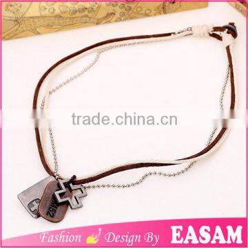 Adjustable Leather Cord Necklace With Cross Pendant/leather Cross Necklace photo-2