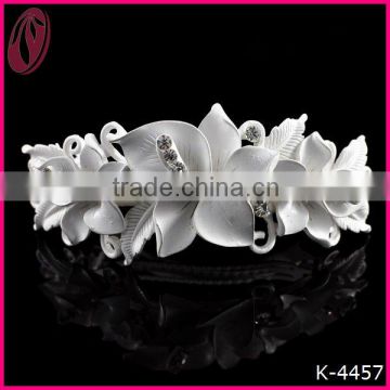 Wholesale matte white diamante metal flower hair clips