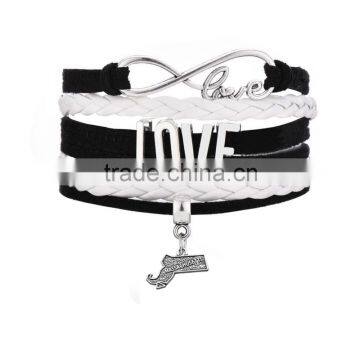 Letter Bracelet Antique Silver Massachusetts Map Charm Bracelet