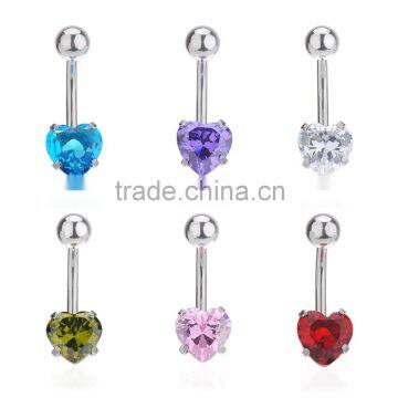 Multi Color Heart Shape Zircon Inlay Non-dangle Belly Button Naval Ring.