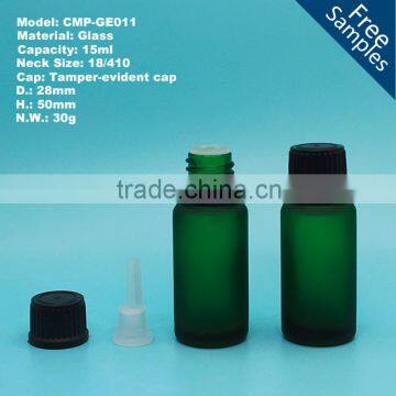 15ml green glass olive essential oil bottle with reducer plug and cap