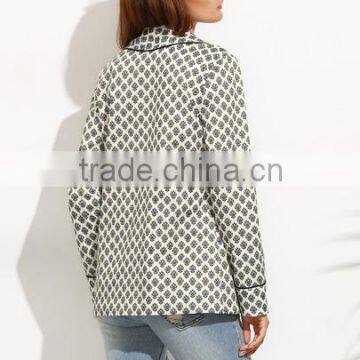 SheIn Women Ladies Fashion Clothing Black And White Lapel Long Sleeve Blazer Designs photo-3