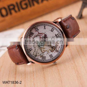 Fashion Map Roman Numerals Wristwatch Leather Bracelet Wrist Watch photo-2