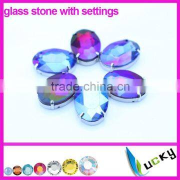 2014 new color glass stone sew on rhinestones with settings point back strass crystal chatons for clothing set