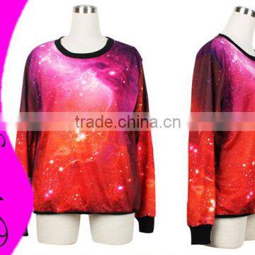 Casual Jumpers Long Sleeves 2015 Autumn Red Galaxy Cosmic Printer Christmas Sweatshirts Large Big Size