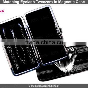 Eyelash Extension Tweezers In Black Cobra Magnetic Case / Get Customized Designed Lashes Kits From ZONA PAKISTAN