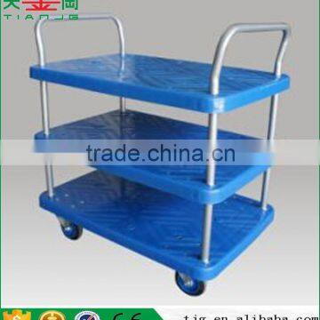 TJG-PLA250Y-T3 Stainless Steel Wheel Stay 3 Tiers Platform Cart Hand Trolley Truck