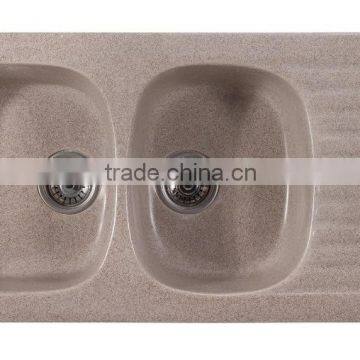 Acrylic Solid Surface/ Quartz Cream Color Double Kitchen Sink,resin Stone Kitchen Sinks photo-2