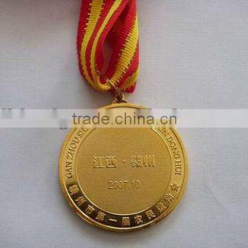 soft enamel medallion with ribbon,gold plated metal medal