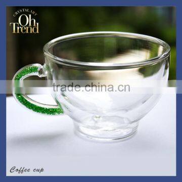 Wholesale Custom glass new style clear diamond hand tea cup coffee mug cup