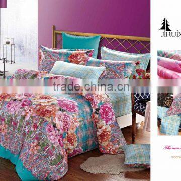 2014 new design 100% cotton floral reactive print bedding set