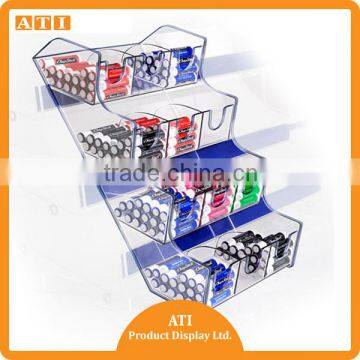 Blue and Clear 4 tiers acrylic cosmetic merchandise stock holder for cosmetic