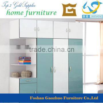 2016 Modern Design High Gloss Bedroom Furniture three door closet with top cabinet &side cabinet