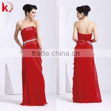 Sexy backless strapless lace up beaded red chiffon formal young ladies evening dresses 1109