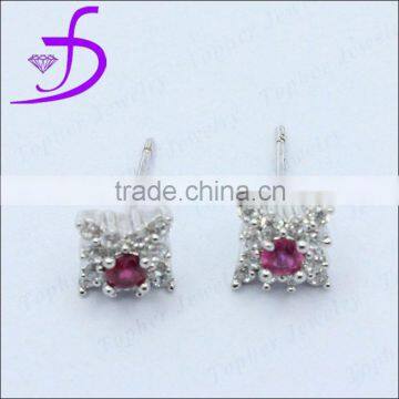 Pave setting zircon ear post stud earring in 925 silver