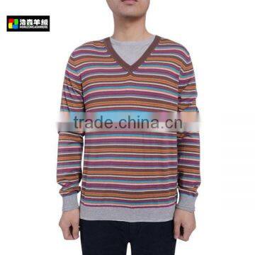 Men Wool Cashmere Knitted Striped Pullover, Men Colorful Striped Knitted Pullover Sweater