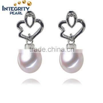 9mm drop sterling silver pearl earring AAA cheap freshwater stud pearl earrings