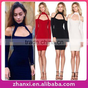 Wholesale sexy women long sleeve one piece evening dress red short daily wear