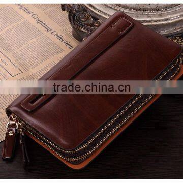 Pure genuine leather wallet mens multifunction money purse phone use