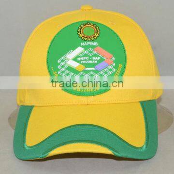 Professional custom 6 panel / 100% cotton/yellow/green embroidery trademark/baseball cap