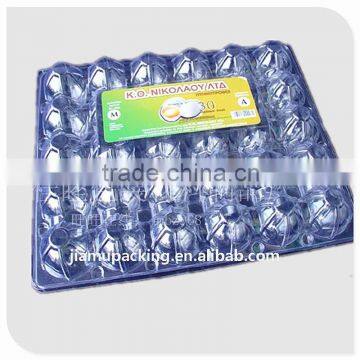 Clear plastic clamshell egg tray box packaging of 30 holes/cavities