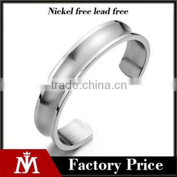 2016 Trendy stainless steel sliver open cuff bracelet mens polished grooved bangle punk jewelry